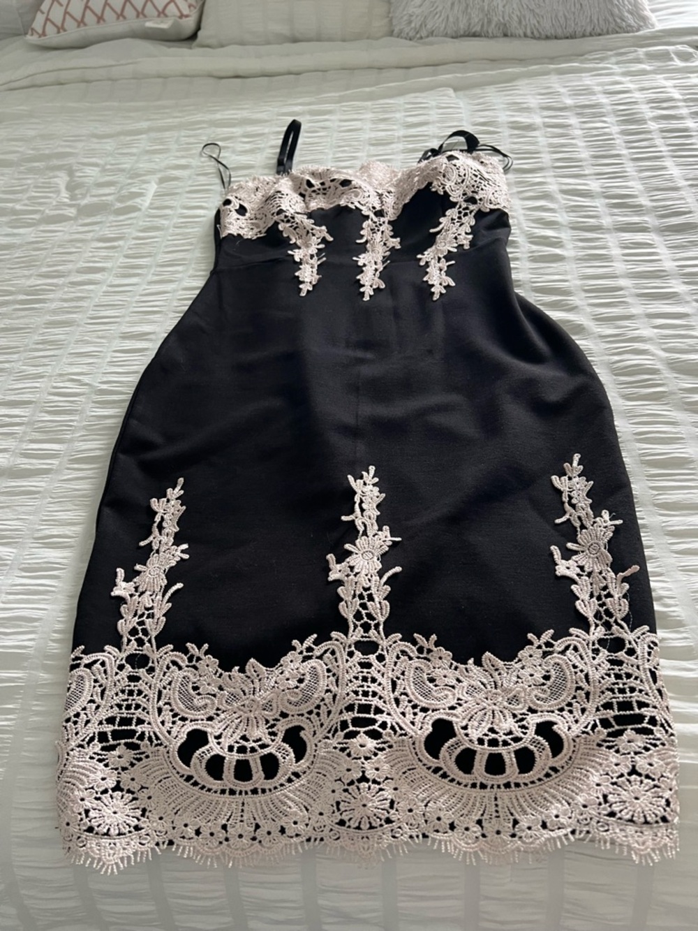 Haute Monde Black Strapless Dress with Cream Lace Accents